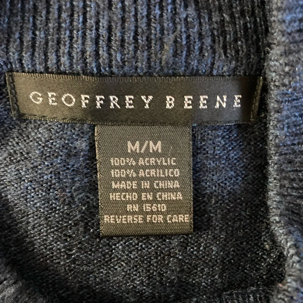 Geoffrey Beene Sweater Ribbed Pullover Crewneck Grandpa Sweater Classic Navy Med
